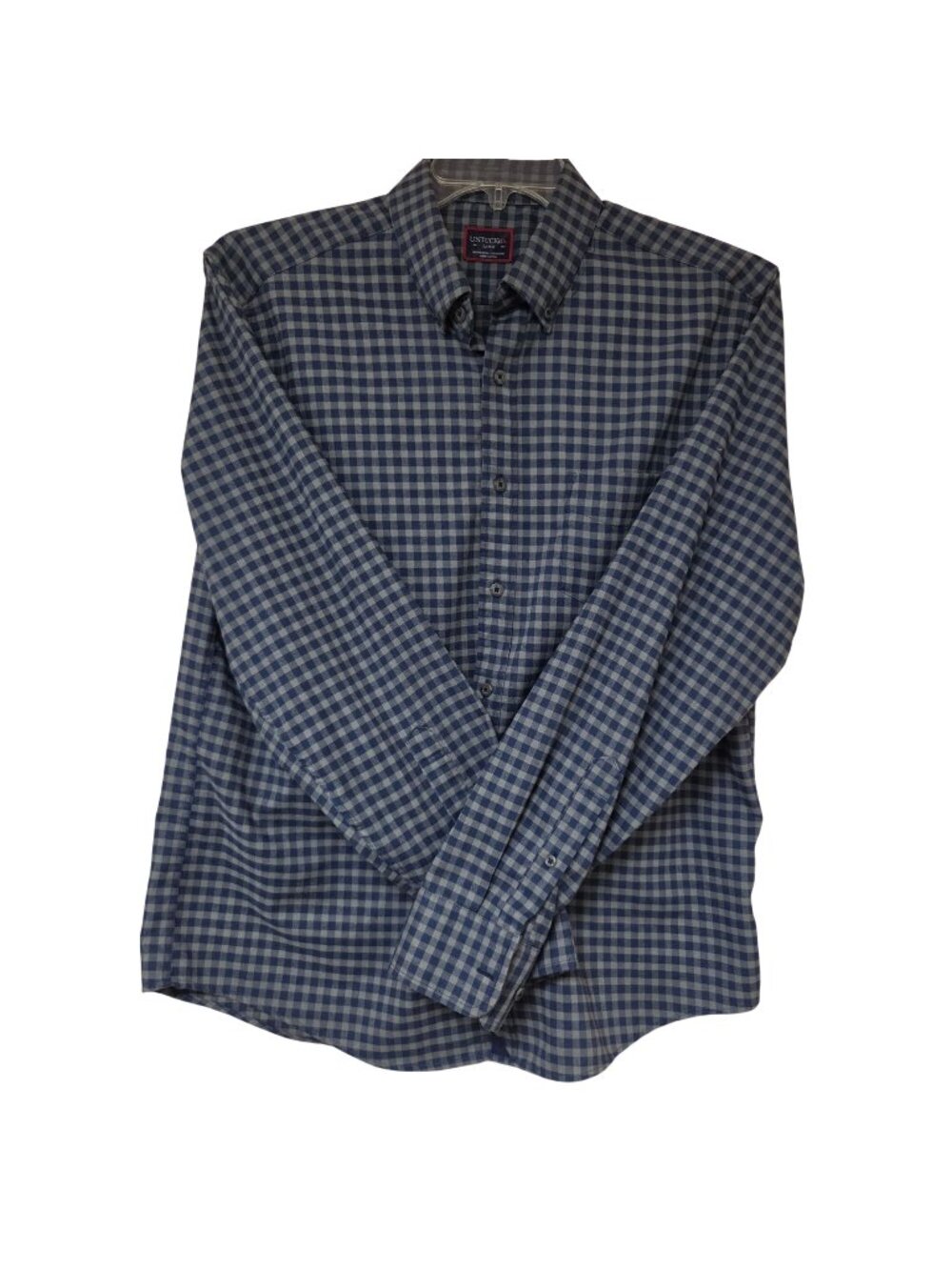 UNTUCKit Shirt Mens Size L Blue Gray Plaid Gingham Buttons Long Sleeve Bergstorm